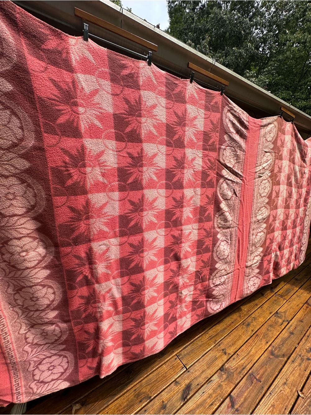 Vintage 50s 60s Pink Double Long Cotton Wool Camp Blanket Cabin Throw - Picture 7 of 14